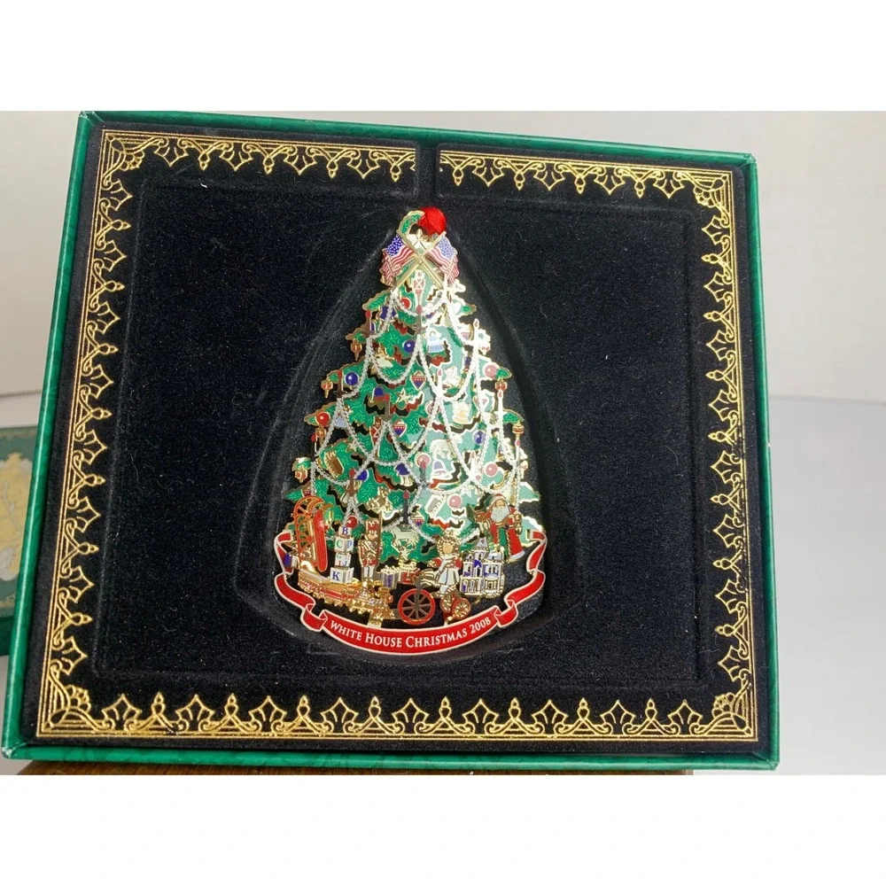 White House Christmas Ornament 2008 Benjamin Harrison Tree  Gold‎ Original Box